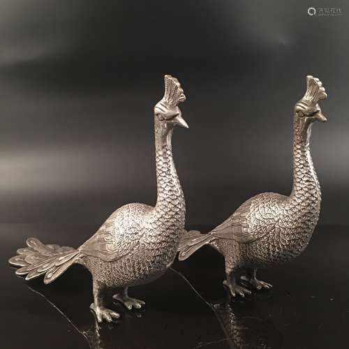 A Pair of Chinese Silvering Phoenix Figure