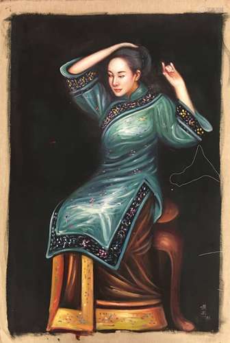 Chinese 'Beauty' Oil Painting, Jiang Changyi Signature