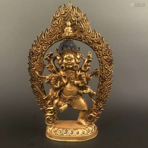 Chinese Gilt Bronze Kalachakra Mahakala Figure