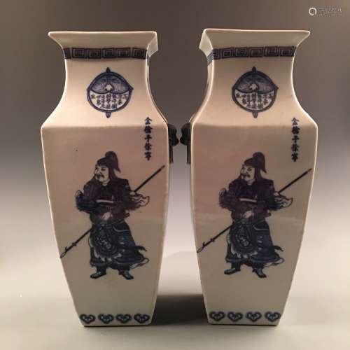 Chinese Pair Blue-White Vases with Kangxi Mark