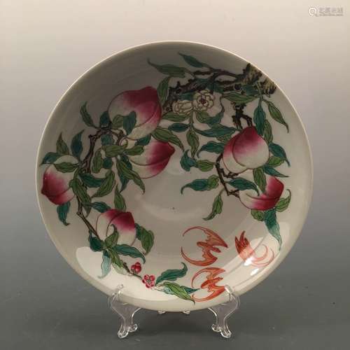 Chinese Famille Rose Peach Plate, Yongzheng Mark