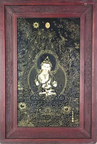 Chinese Framed Porcelain Thangka of Avalokiteśvara