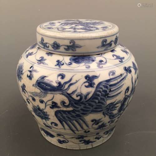 Chinese Blue-White 'Phoenix' Tian Jar and Cover