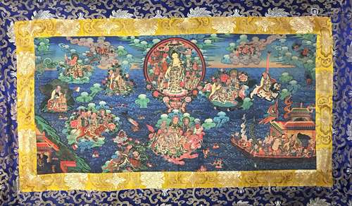 Chinese Thangka of Buddha Figures on Silk