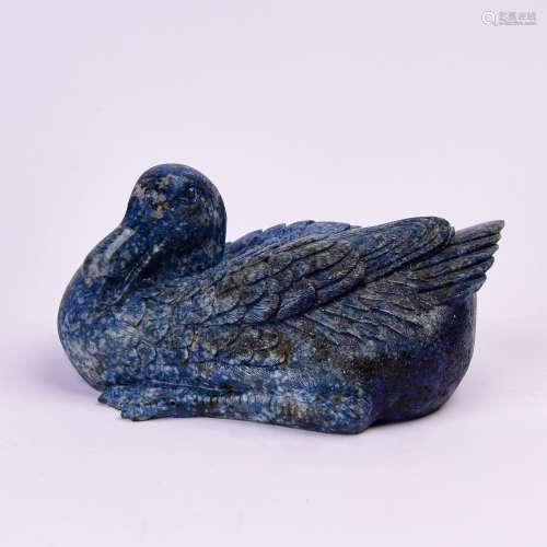 A Chinese Carved Lapis Lazuli Duck Decoration