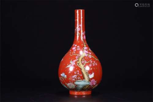 A Chinese Coral-Red Porcelain Vase