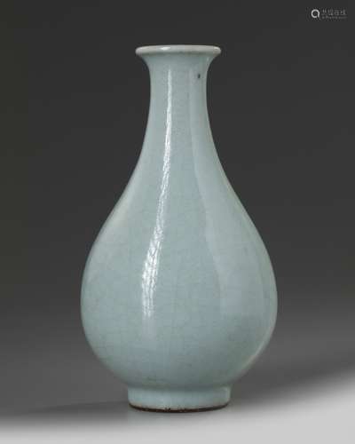 A small Chinese pale celadon crackle-glazed pear-shaped vase, yuhuchunping