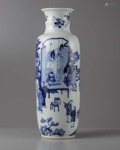 A Chinese blue and white rouleau vase