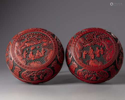 A pair of Chinese cinnabar lacquer boxes