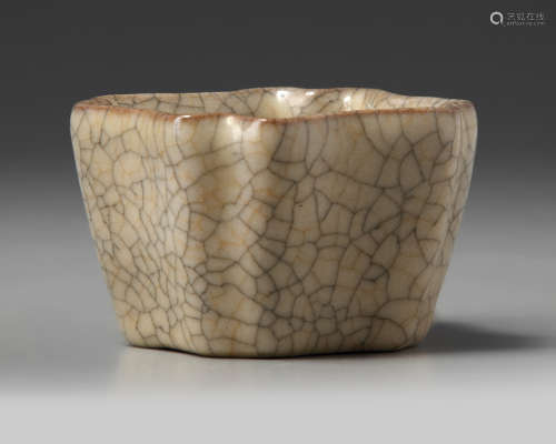 A Chinese crackle-glazed square-section cup