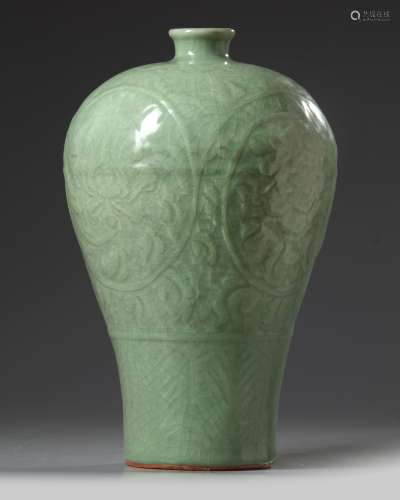 A Chinese celadon meiping vase