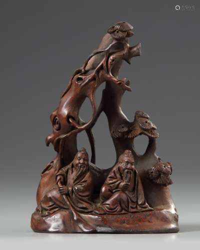 A Chinese bamboo carving of scholars