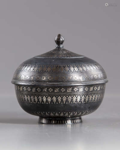 A silver inlaid bidri bowl and cover