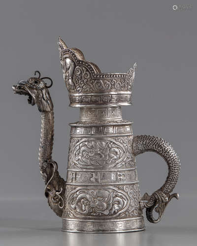 A Tibetan ritual silver ewer