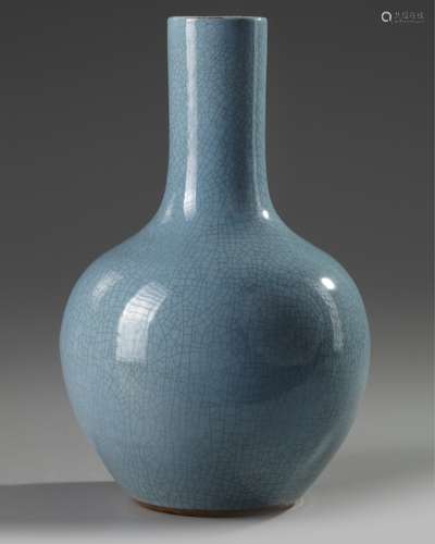 A Chinese blue-ground crackle-glazed bottle vase