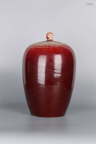 A Chinese Red Glazed Porcelain Jar with Cover