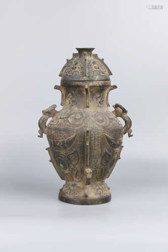 A Chinese Bronze Vase with Cover