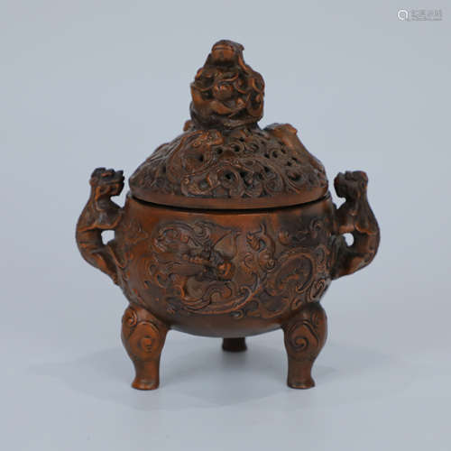 A Chinese Carved Bamboo Incense Burner