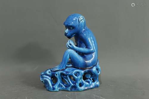 A Chinese Blue Glazed Porcelain Monkey Decoration