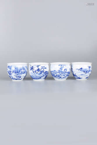 A Set of Four Chinese Blue and White Porcelain Bowls