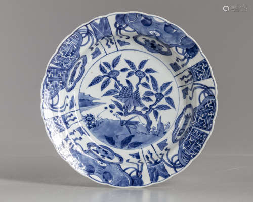 A Chinese blue and white scalloped dish
