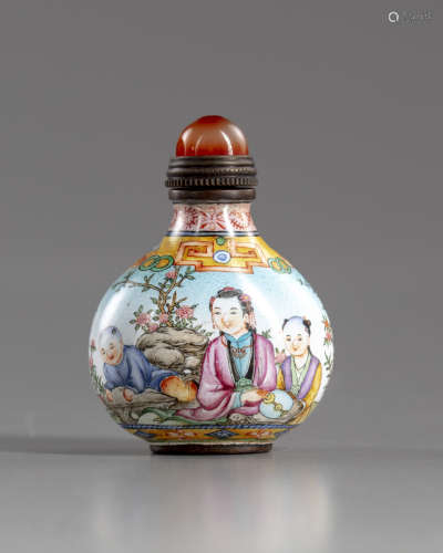 A Cantonese enameled 'figures' snuff bottle