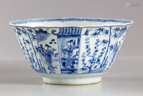 A Chinese blue and white foliate-rimmed bowl