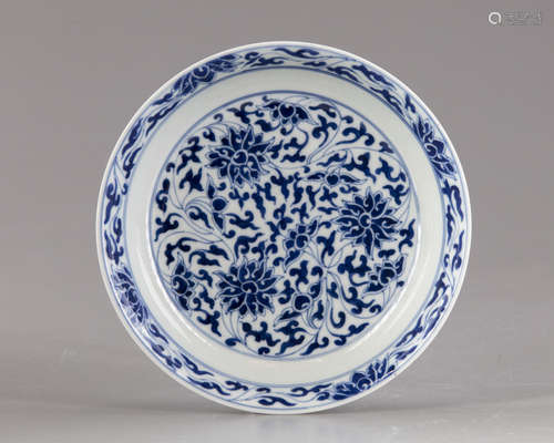 A Chinese blue and white lotus dish