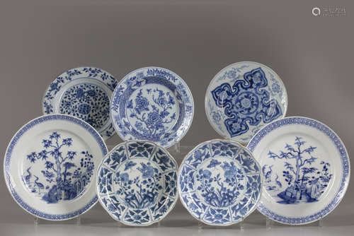 Seven Chinese blue and white dishes