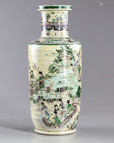 A Chinese famille verte rouleau vase