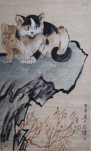 A Chinese scroll depicting cats