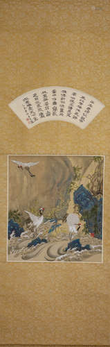 A Chinese scroll depicting cranes