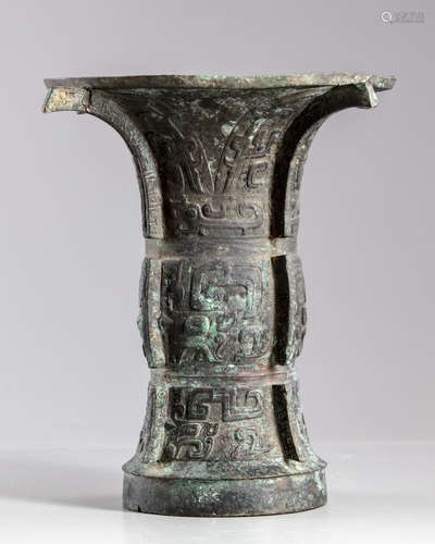 A Chinese archaic bronze ritual wine vessel ZUN