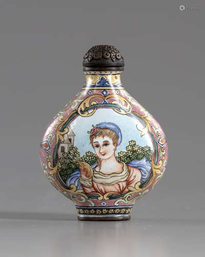 A Cantonese enameled 'European subject' snuff bottle