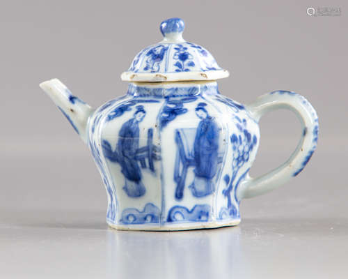 A small Chinese blue and white teapot