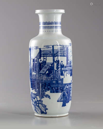 A Chinese blue and white rouleau vase