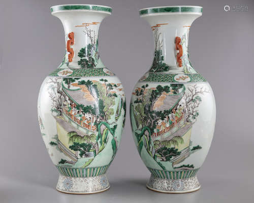 A pair of Chinese famille verte vases