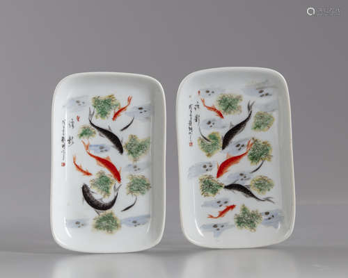 A pair of Chinese 'carp' dishes