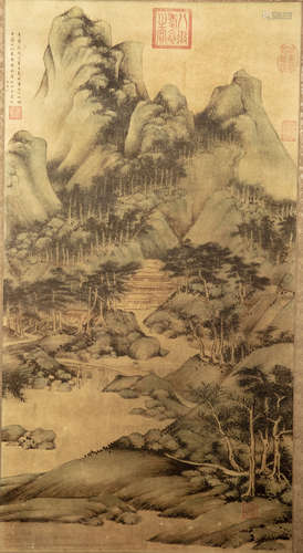 A Chinese hanging scroll depicting a mountainous landscape