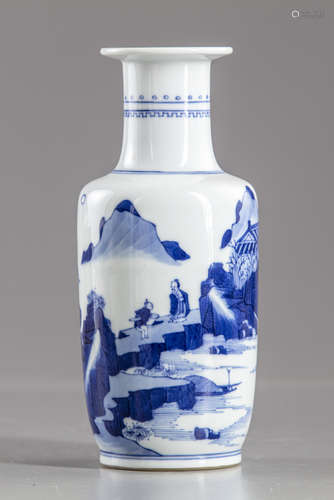 A blue and white rouleau vase