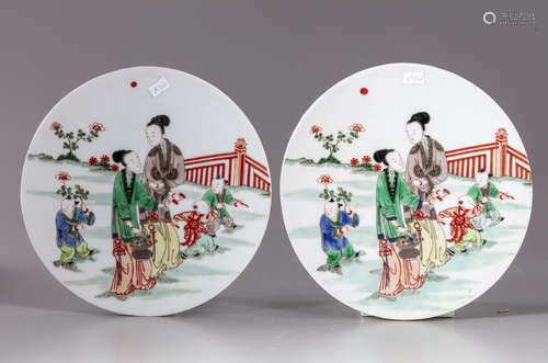 Two Chinese famille verte circular plaques