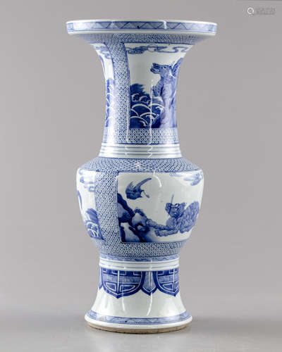 A blue and white Phoenix-tail vase