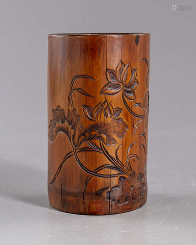 A Chinese bamboo brush pot