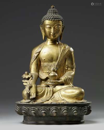 A Chinese gilt bronze figure of Shakyamuni