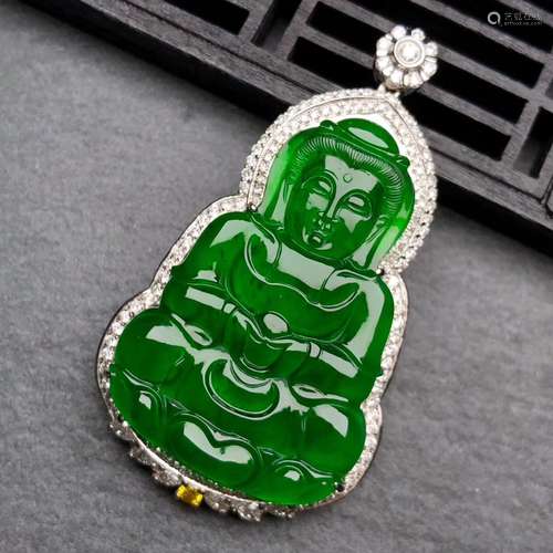 A Chinese Carved Jadeite Buddha with 18K Gold Inlaid