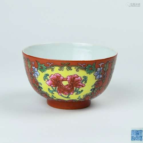 A Chinese Coral-Red Glazed Famille-Rose Porcelain Bowl