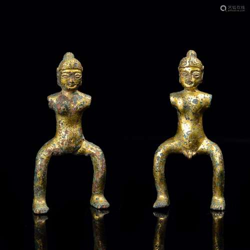 A Pair of Chinese Gilt Bronze Figures