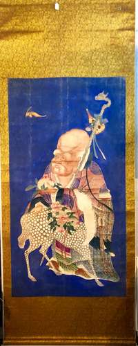 Painting Of ShouXing With Deer On Silk