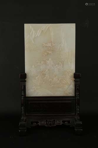 A White Jade 'Landscape' Table Screen