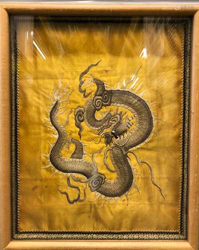 Silk Embroidered 'Dragon' In Frame